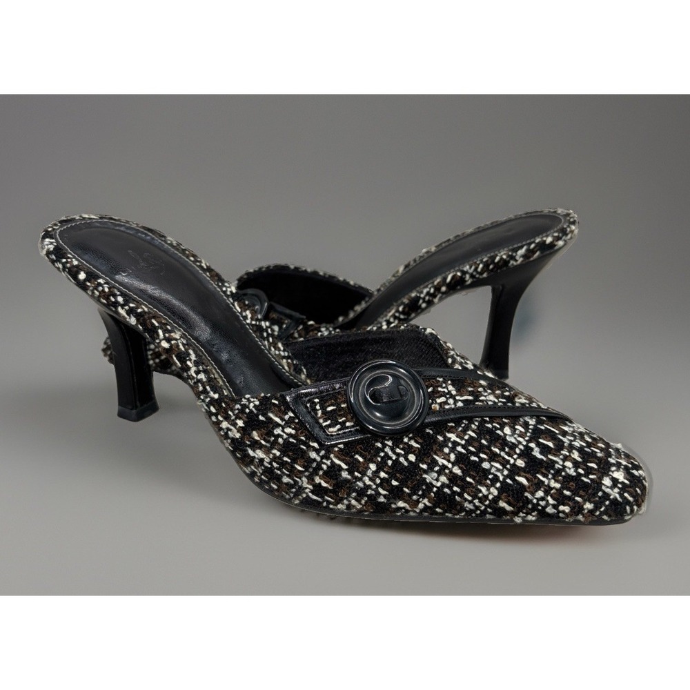 Life Stride Arcade Pandora Tweed  Slip On Mule Heels 8.5 Black Brown Square Toe‎
